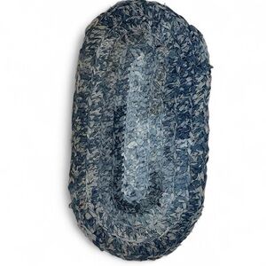 Handmade Denim Jean Oval Crocheted Blue Gray Accent Rug Decor Country Farmhouse